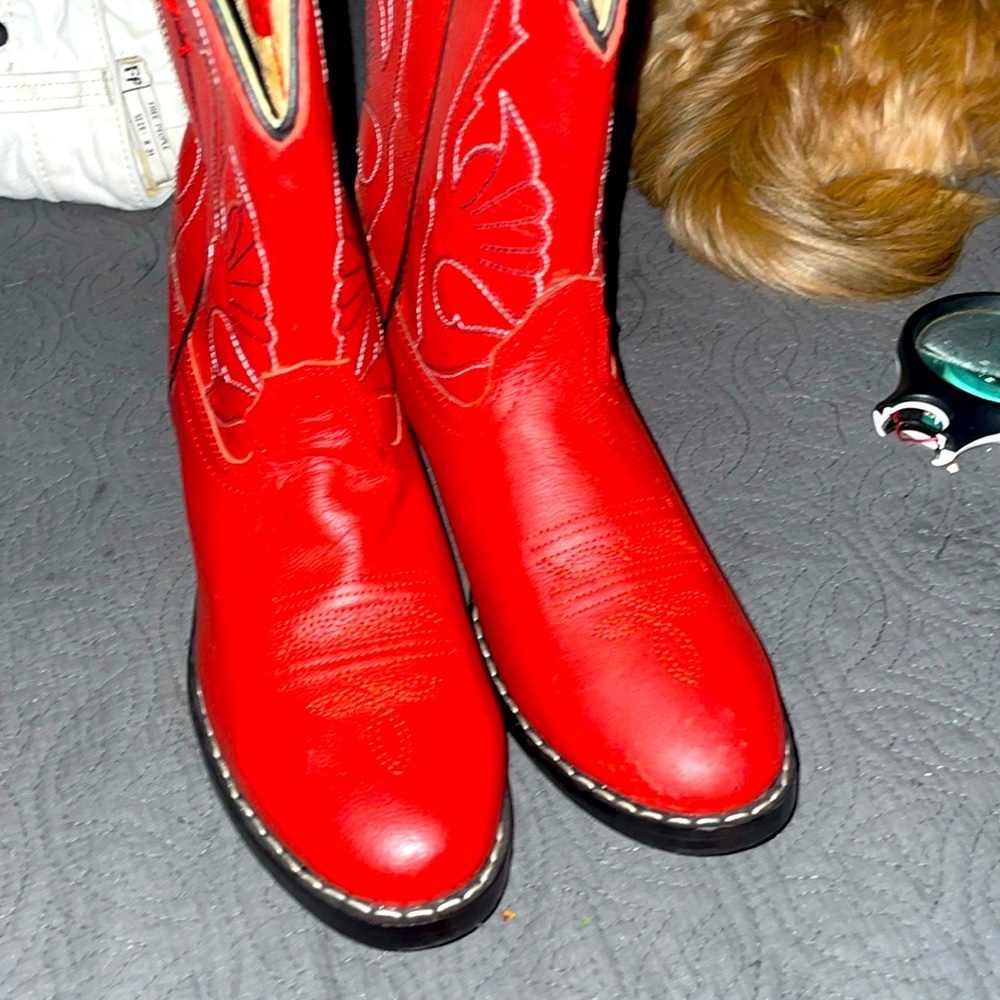 Masterson Boot Co Red Stitch Leather Cowboy Western Boots Size US 3 like New